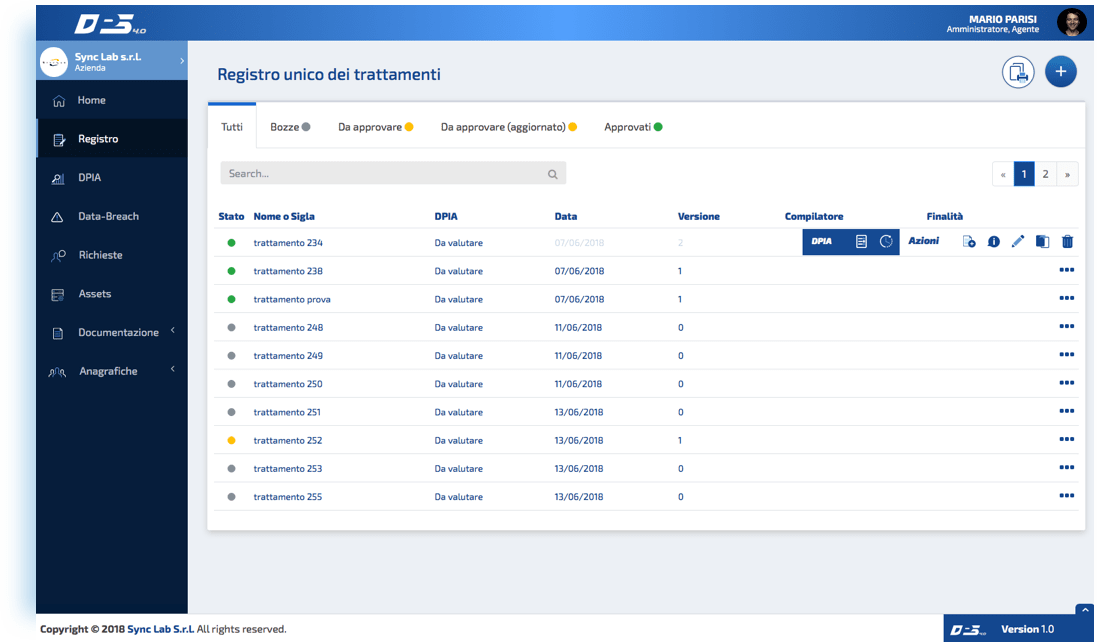 Il design del registro dei trattamenti : comodo e intuitivo